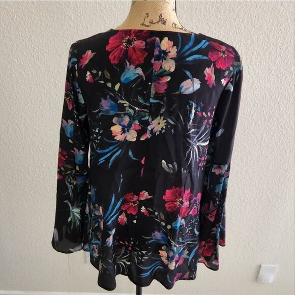 FIFTEEN TWENTY floral bell sleeve lattice front boho blouse‎ size small - Picture 6 of 9